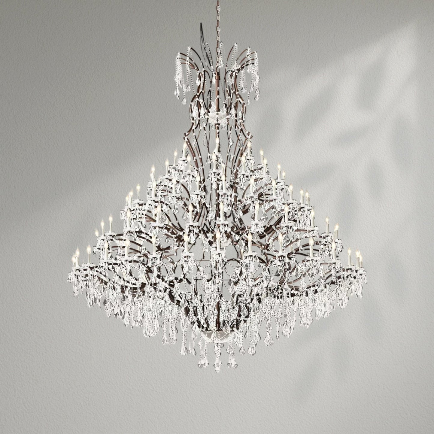 19th C. Rococo Iron & Crystal Round Dining Room Chandelier 101" - Lightings Menu