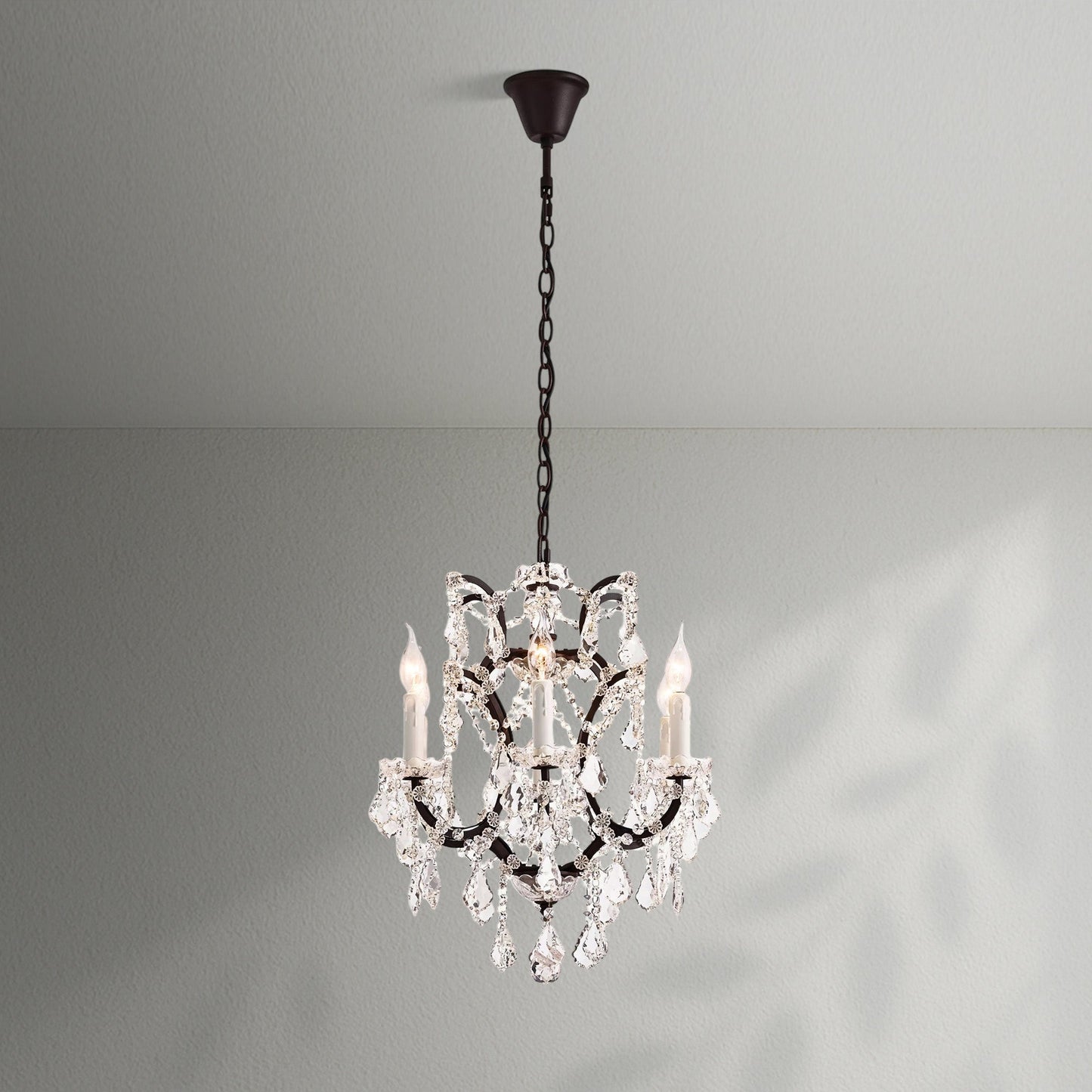 19th C. Rococo Iron & Crystal Round Dining Room Chandelier 18" - Lightings Menu