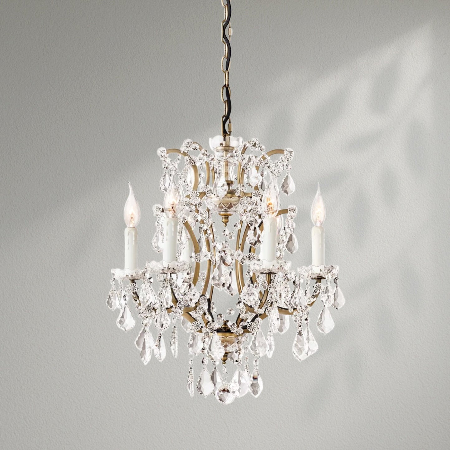 19th C. Rococo Iron & Crystal Round Dining Room Chandelier 18" - Lightings Menu