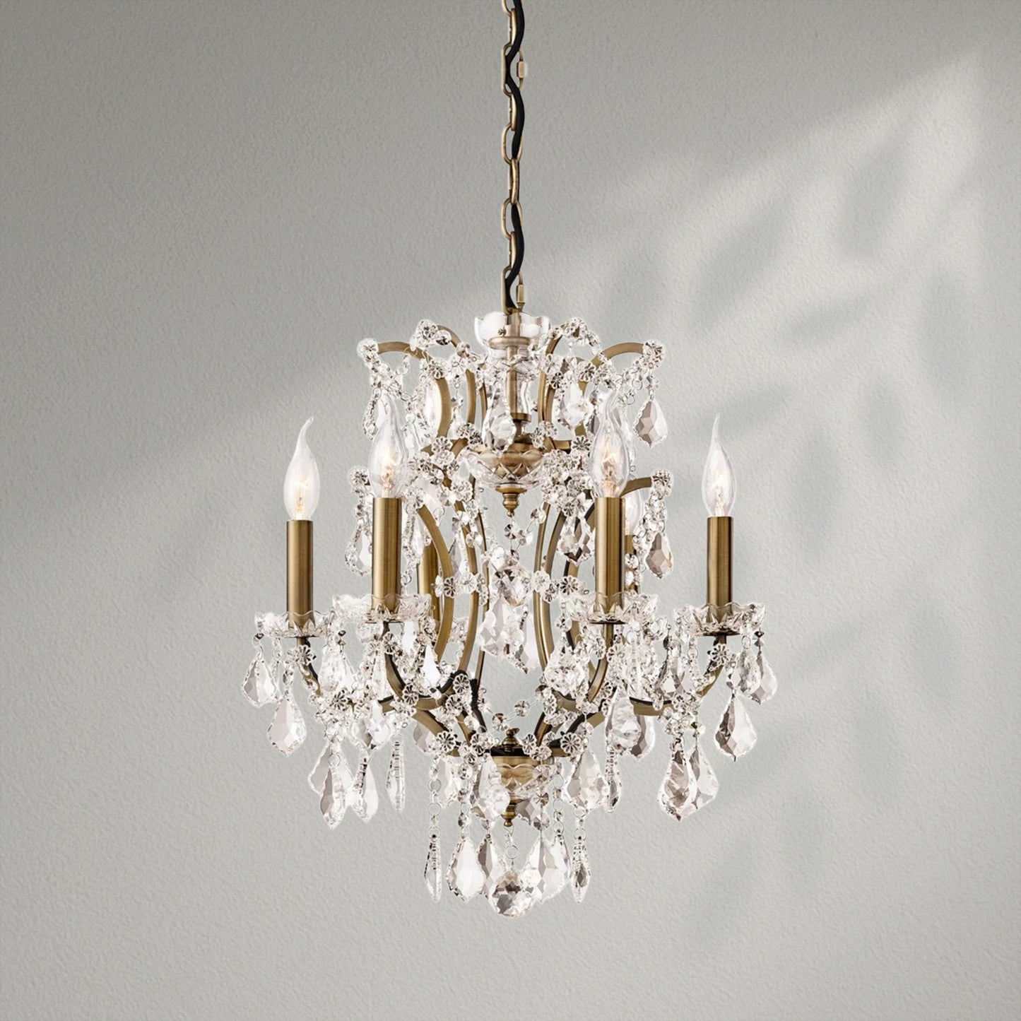 19th C. Rococo Iron & Crystal Round Dining Room Chandelier 18" - Lightings Menu