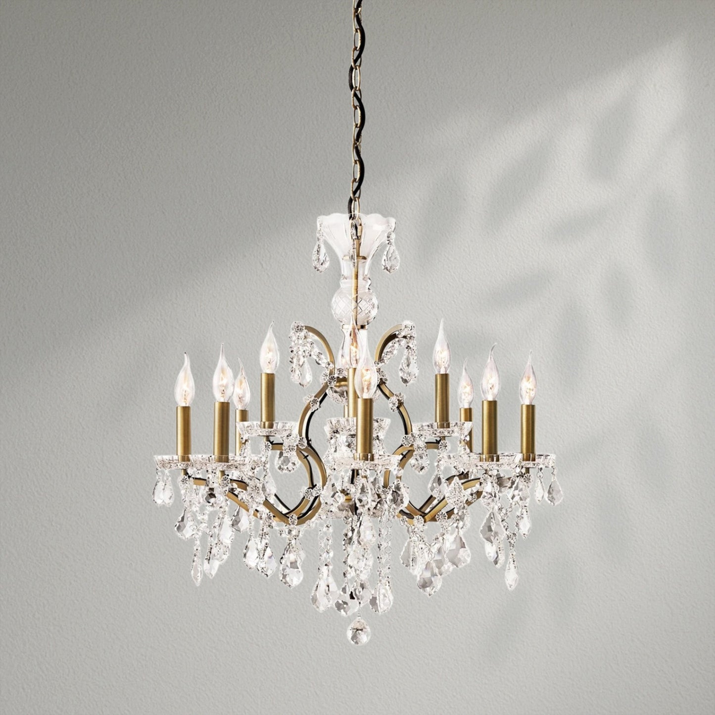 19th C. Rococo Iron & Crystal Round Dining Room Chandelier 28" - Lightings Menu