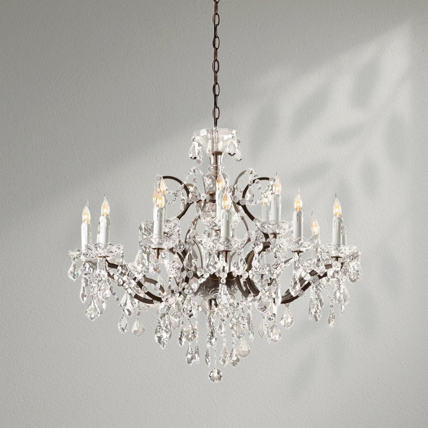 19th C. Rococo Iron & Crystal Round Dining Room Chandelier 33" - Lightings Menu