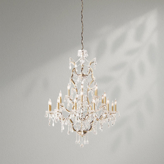 19th C. Rococo Iron & Crystal Round Dining Room Chandelier 40" - Lightings Menu