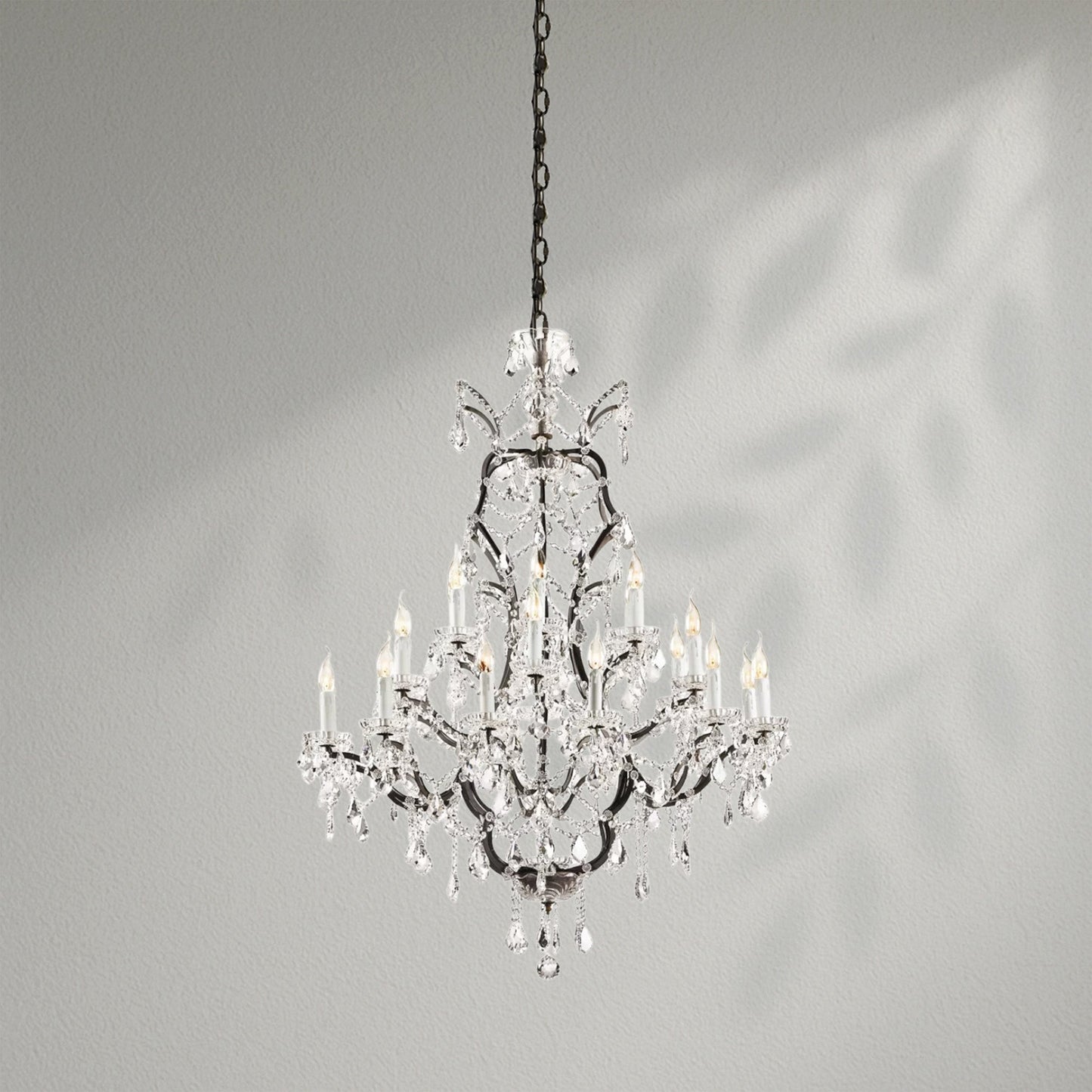 19th C. Rococo Iron & Crystal Round Dining Room Chandelier 40" - Lightings Menu