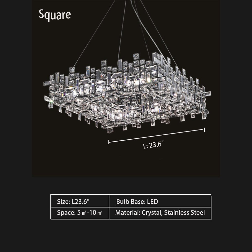 Art Irregular Block Collection Crystal Pendant Chandelier Suit for Living/Dining Room