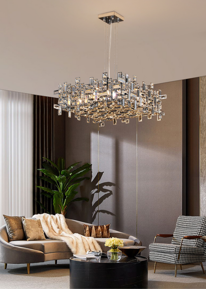 Art Irregular Block Collection Crystal Pendant Chandelier Suit for Living/Dining Room