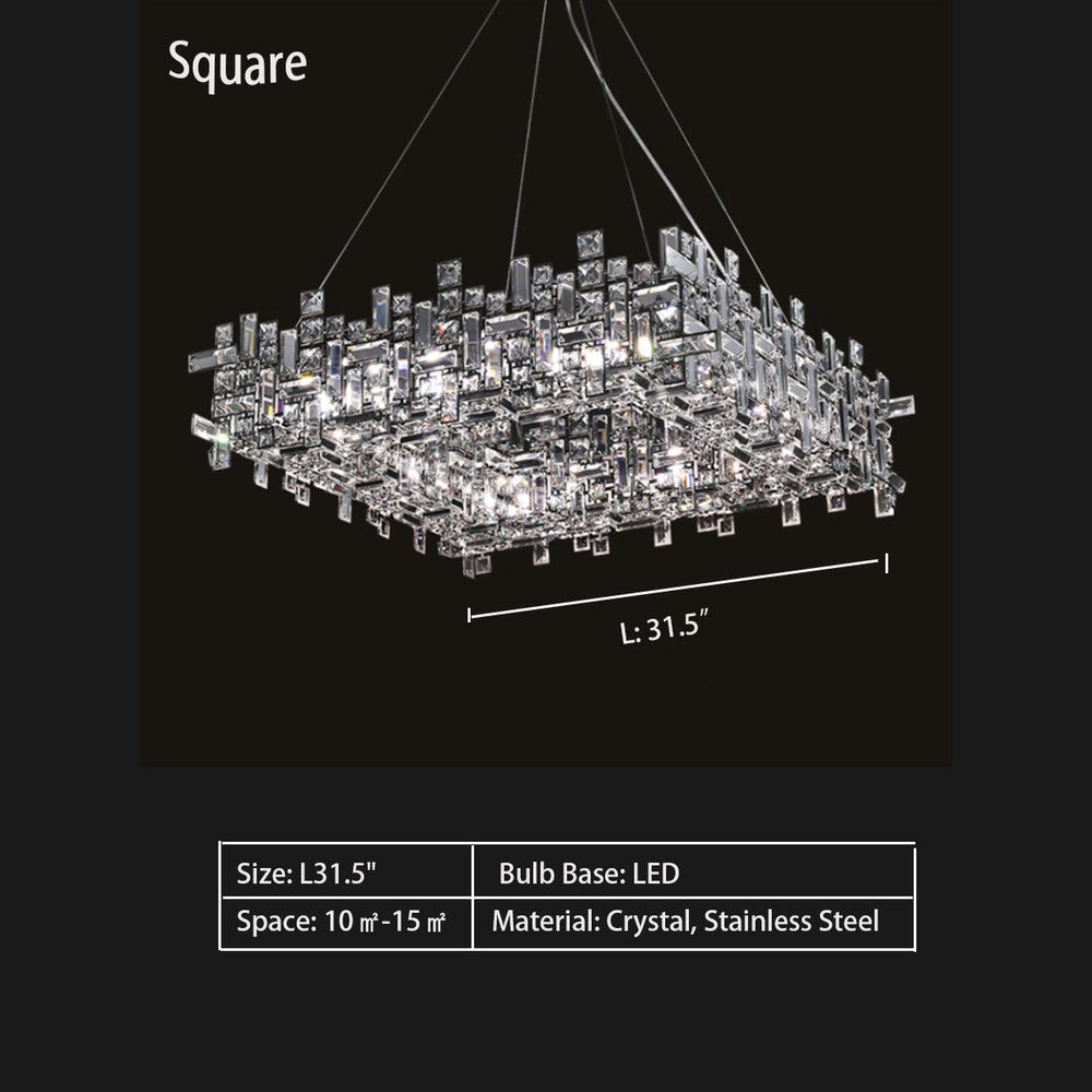 Art Irregular Block Collection Crystal Pendant Chandelier Suit for Living/Dining Room