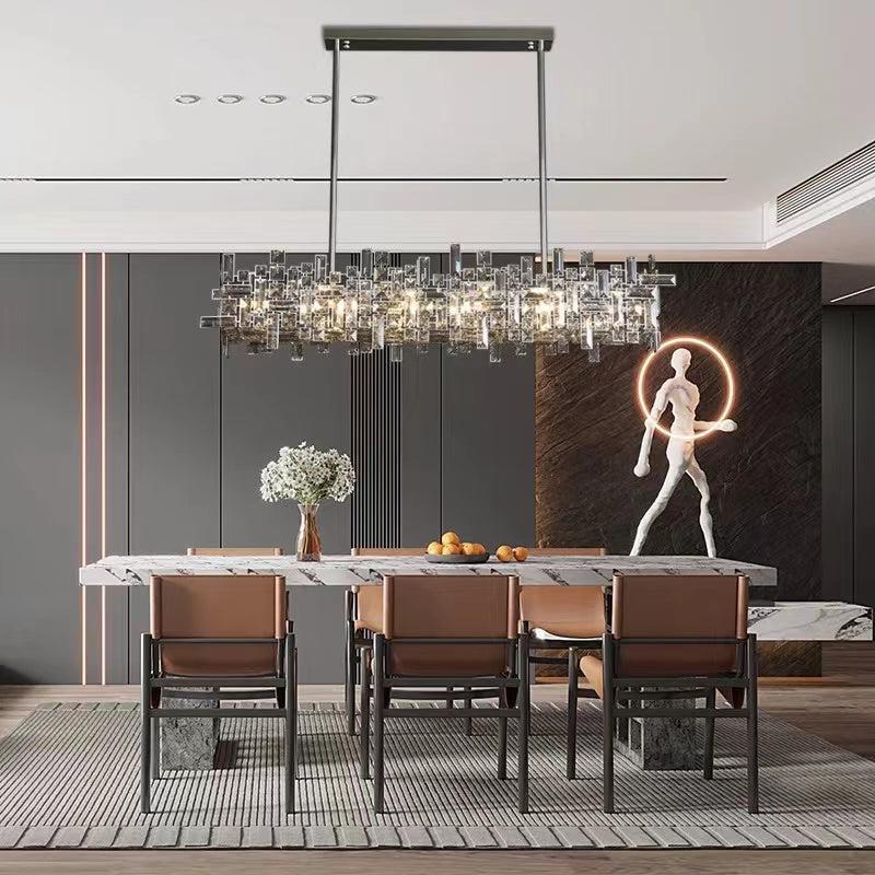 Art Irregular Block Collection Crystal Pendant Chandelier Suit for Living/Dining Room