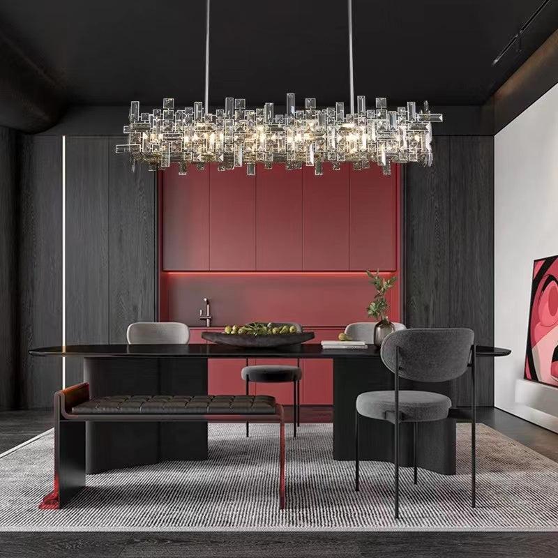 Art Irregular Block Collection Crystal Pendant Chandelier Suit for Living/Dining Room
