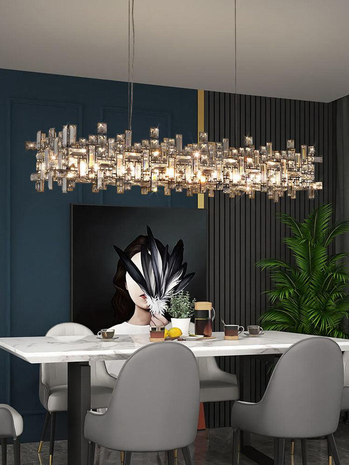 Art Irregular Block Collection Crystal Pendant Chandelier Suit for Living/Dining Room