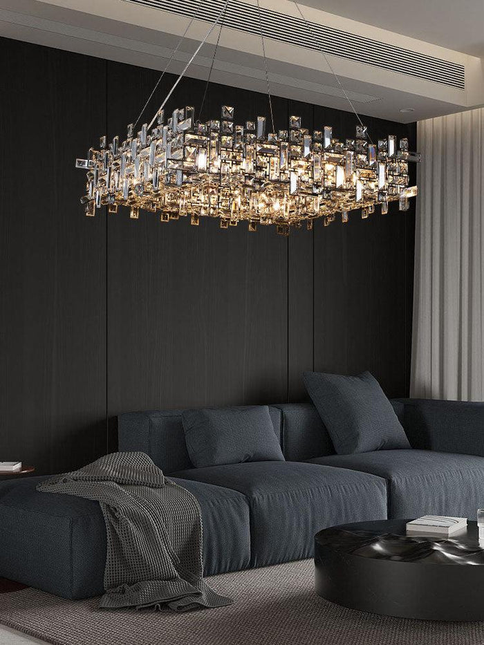 Art Irregular Block Collection Crystal Pendant Chandelier Suit for Living/Dining Room