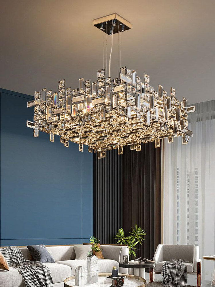 Art Irregular Block Collection Crystal Pendant Chandelier Suit for Living/Dining Room