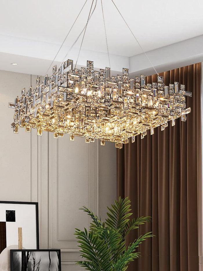 Art Irregular Block Collection Crystal Pendant Chandelier Suit for Living/Dining Room