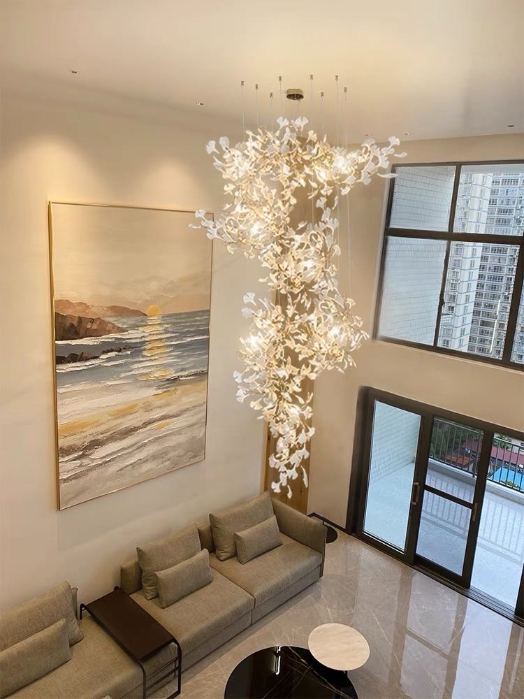 Ceramic Ginkgo Staircase Long Branch Chandelier - thebelacan
