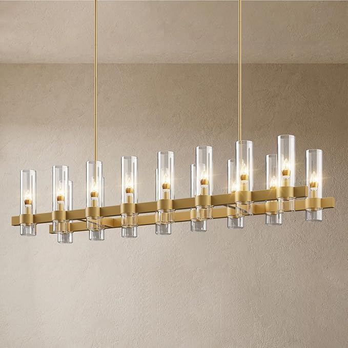 Modern Farmhouse 16-Light Brass Linear Chandelier for Kitchen Island & Dining