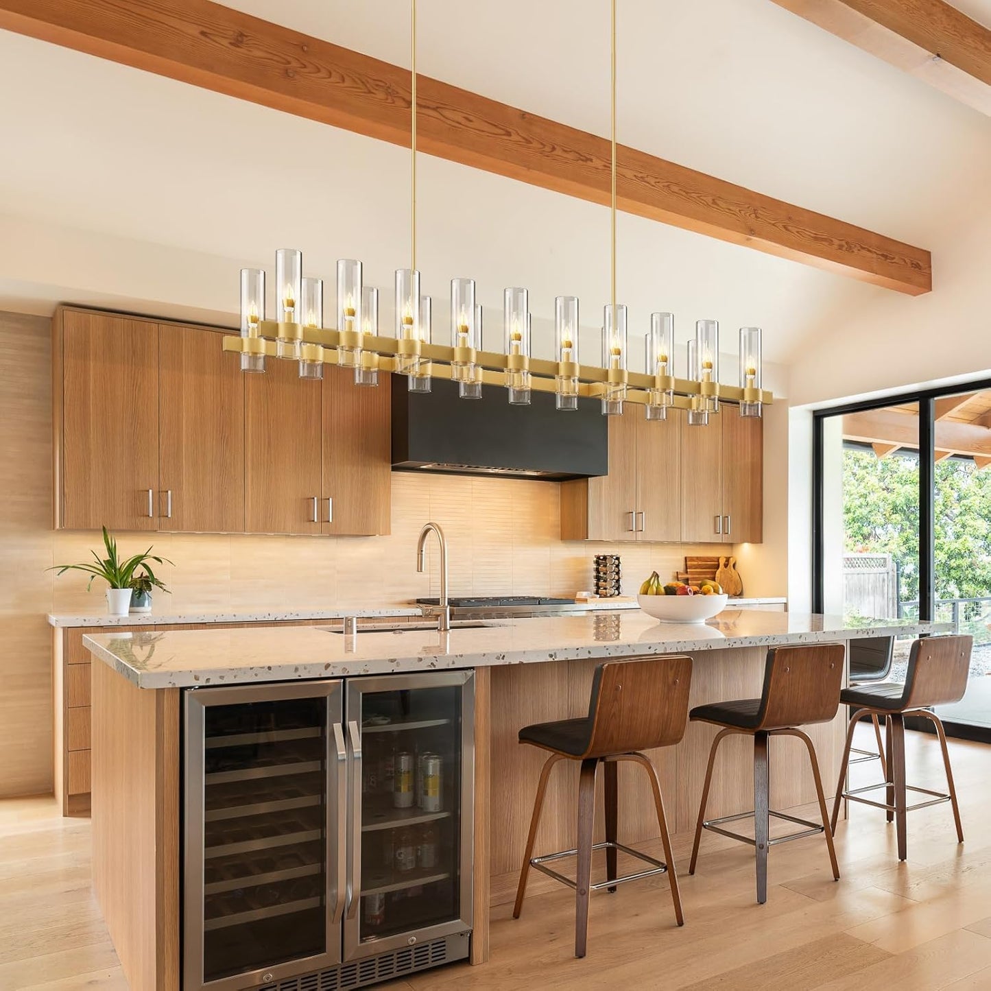 Adjustable 20-Light Brass Linear Chandelier for Kitchen Island & Dining Room