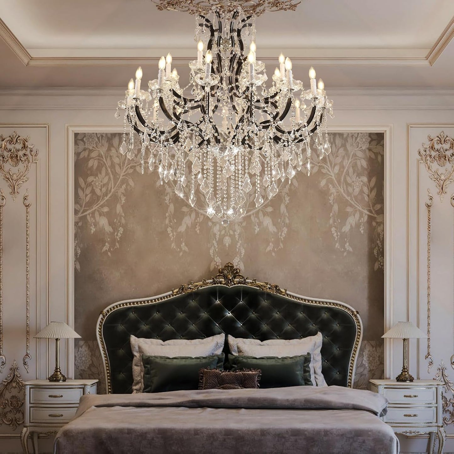 Grand Black Crystal Chandelier: 24-Light Modern Fixture for High Ceilings
