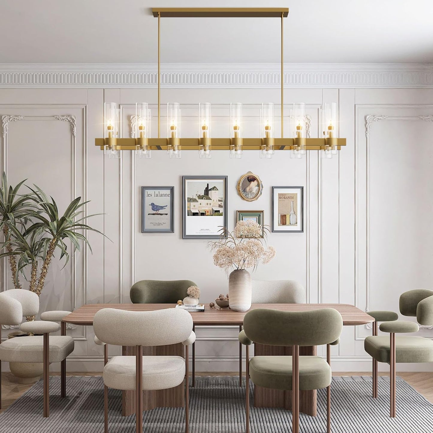 Modern Farmhouse 16-Light Brass Linear Chandelier for Kitchen Island & Dining