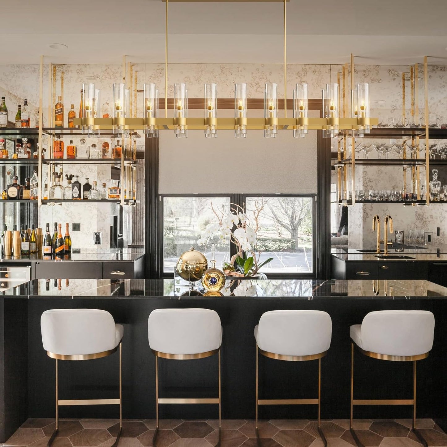 Adjustable 20-Light Brass Linear Chandelier for Kitchen Island & Dining Room