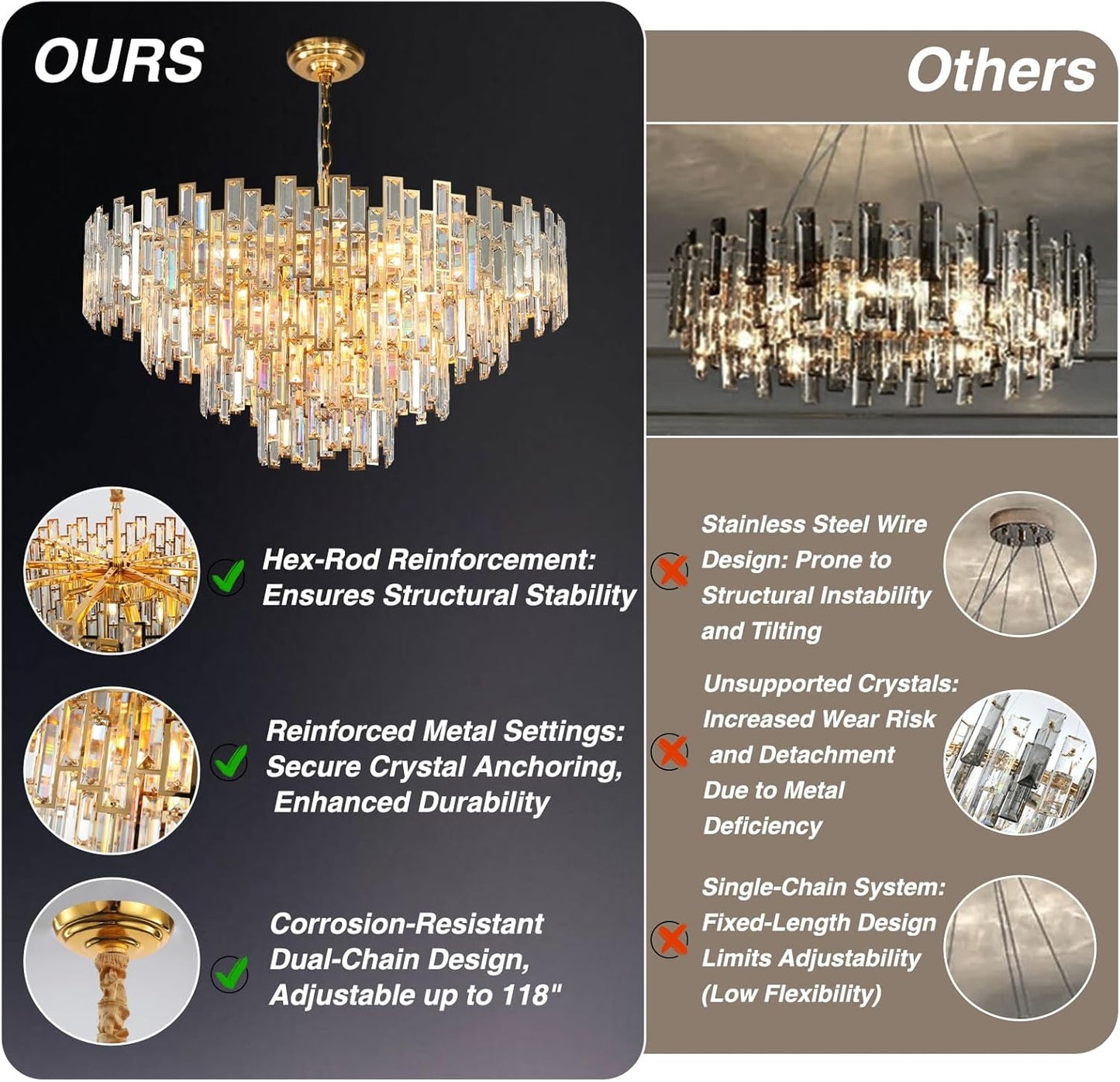 Opulent 31.5" Gold Crystal Chandelier: 4-Tier Modern Round K9 Pendant Light