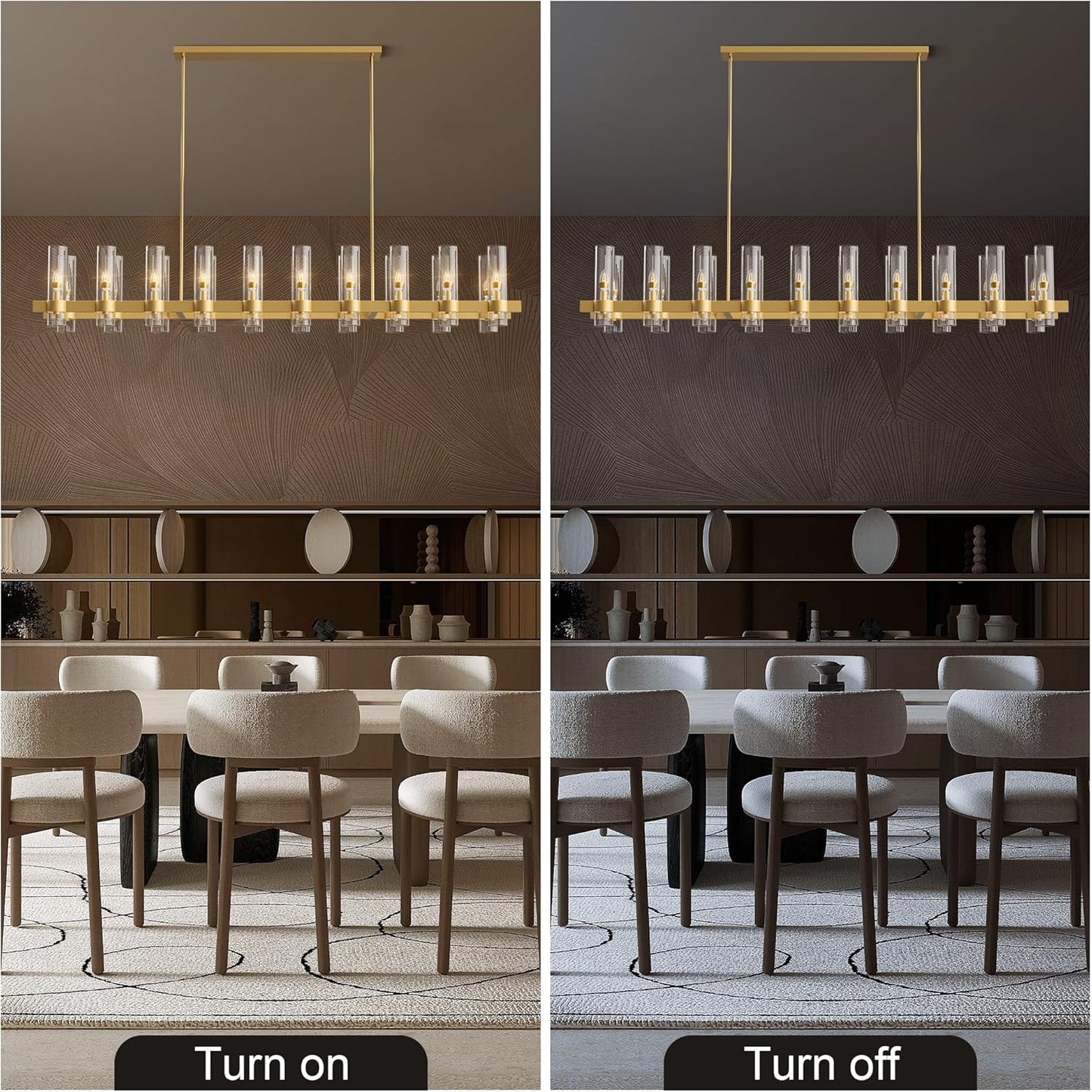 Adjustable 20-Light Brass Linear Chandelier for Kitchen Island & Dining Room