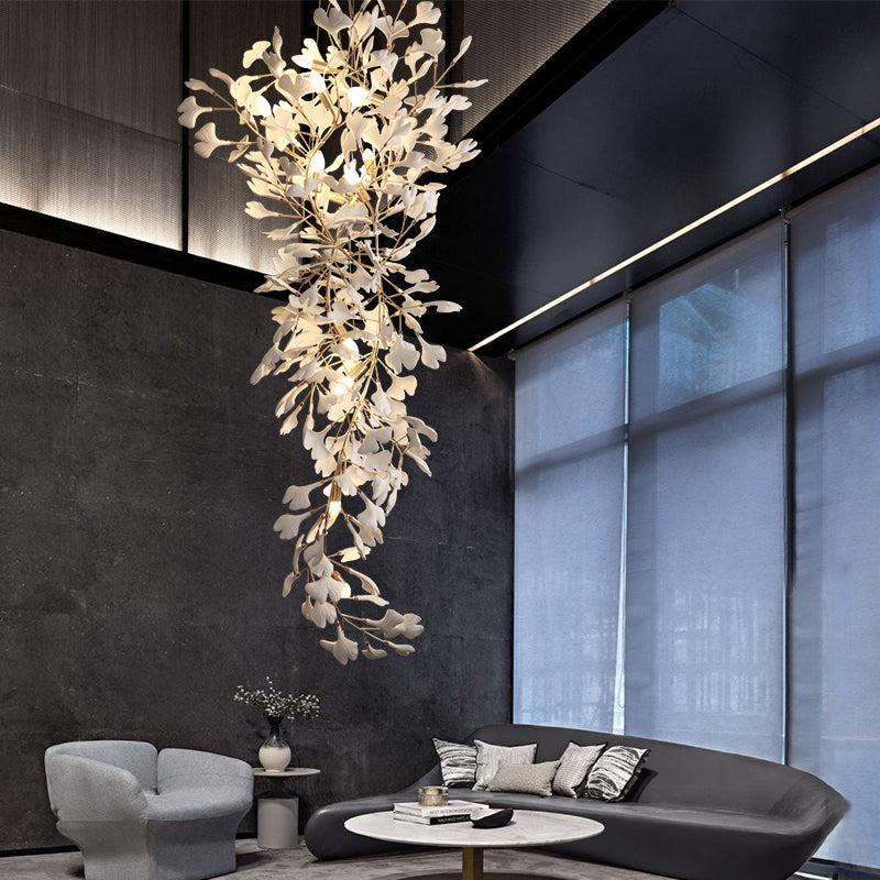 Ceramic Ginkgo Staircase Long Branch Chandelier - thebelacan