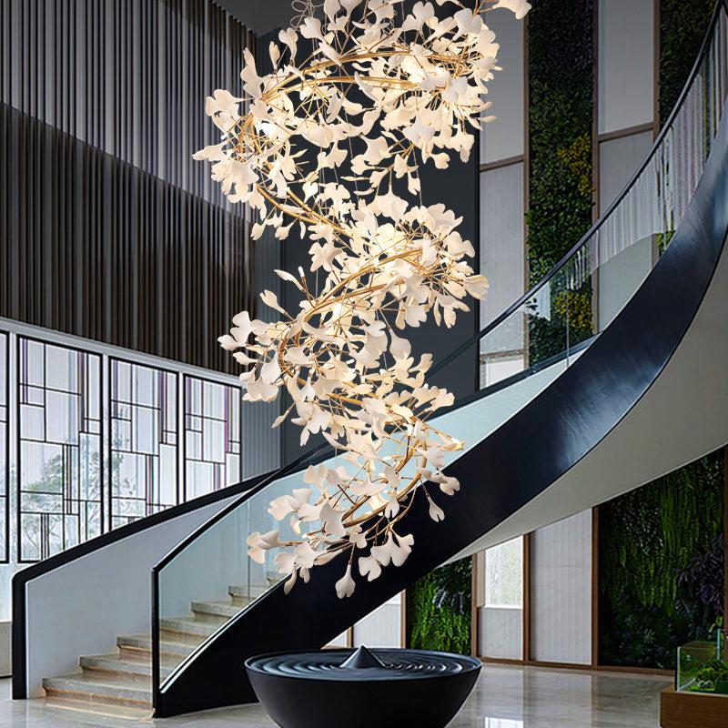 Ceramic Ginkgo Staircase Long Branch Chandelier - thebelacan