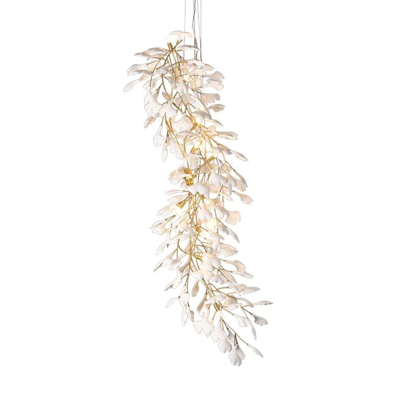 Ceramic Ginkgo Staircase Long Branch Chandelier - thebelacan