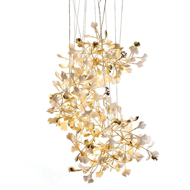 Ceramic Ginkgo Staircase Long Branch Chandelier - thebelacan