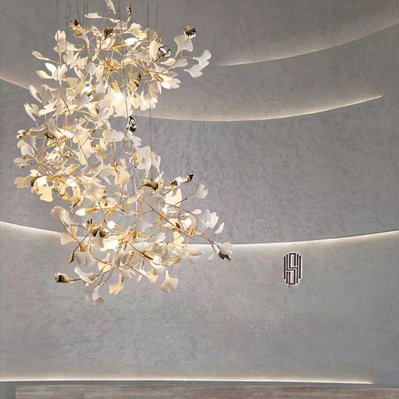 Ceramic Ginkgo Staircase Long Branch Chandelier - thebelacan