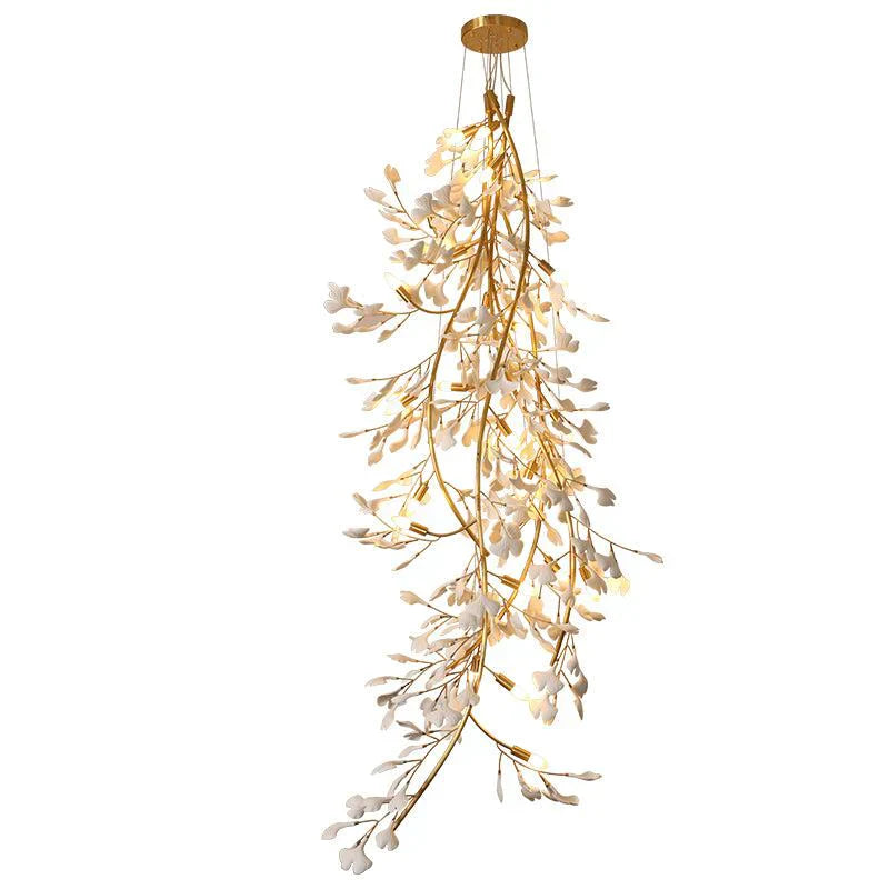 Ceramic Ginkgo Staircase Long Branch Chandelier - thebelacan