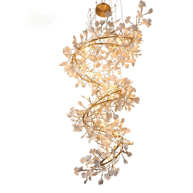 Ceramic Ginkgo Staircase Long Branch Chandelier - thebelacan