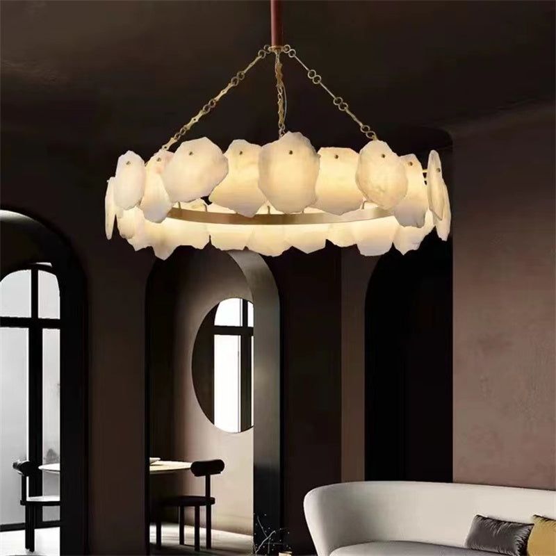 Alabaster Moira Modern Snowflake Round Chandelier