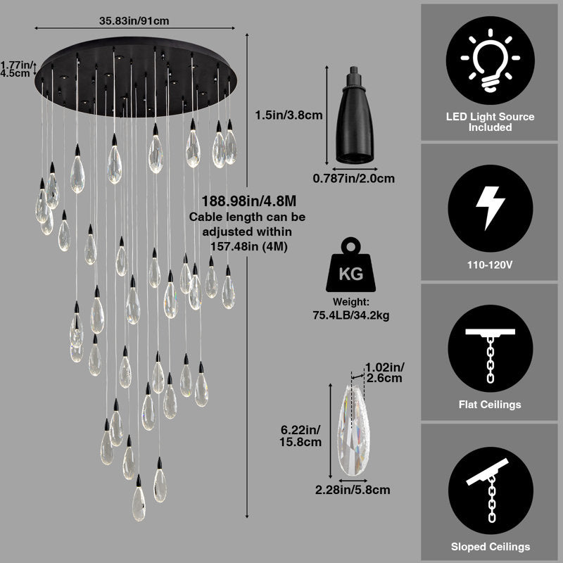 Naleya 43-Light Height Adjustable Round Raindrop Chandelier