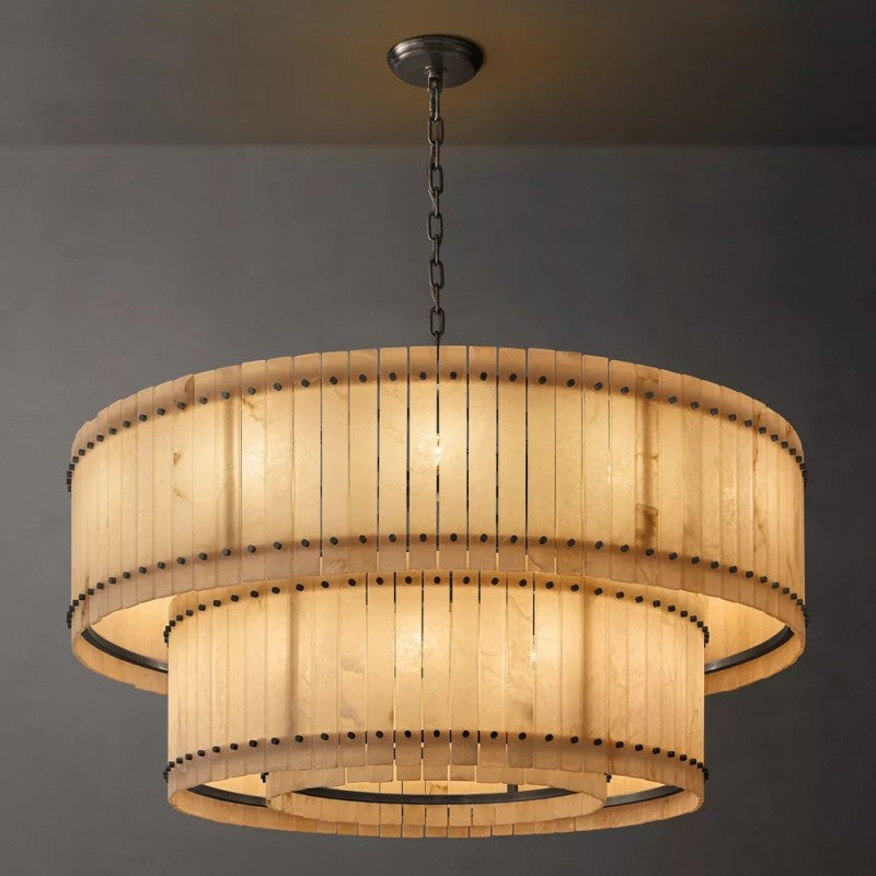 Mearin Alabaster Round Tiered Chandelier 60"