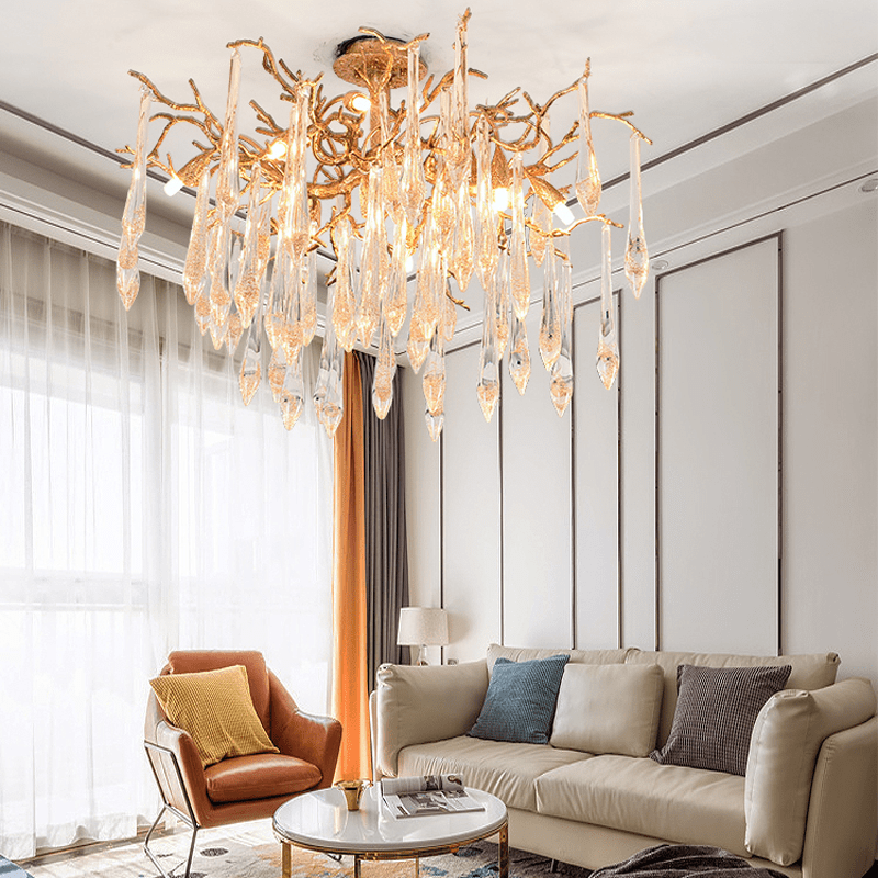 Agnes Brass Branch Crystal Ceiling Light - Lightings Menu