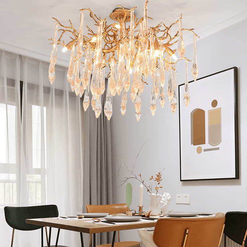 Agnes Brass Branch Crystal Ceiling Light - Lightings Menu