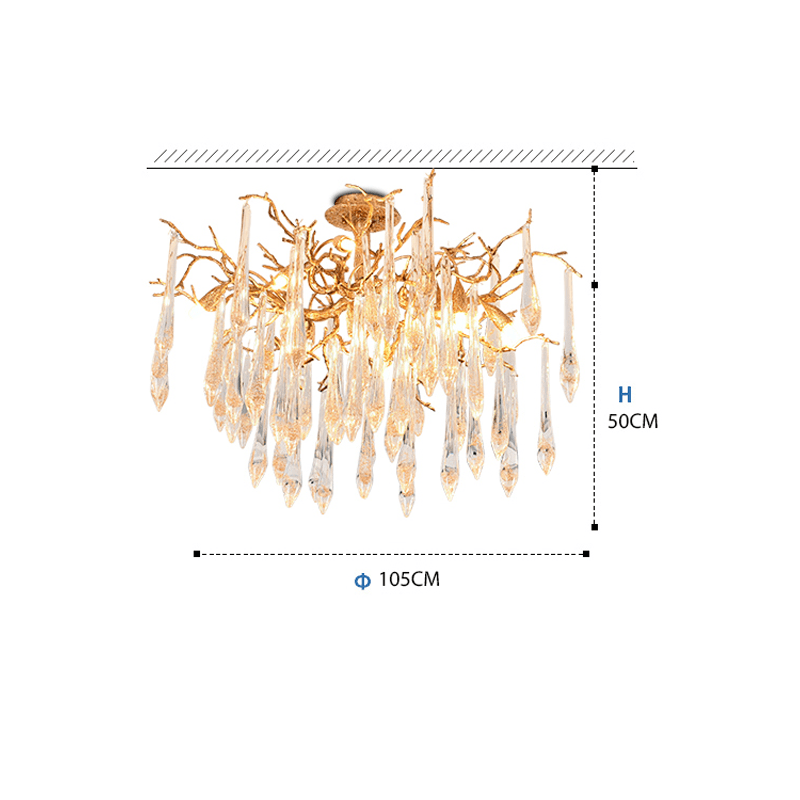 Agnes Brass Branch Crystal Ceiling Light - Lightings Menu