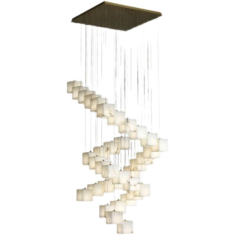 Alabaster Cube Foyer Staircase Long Chandelier - Lightings Menu