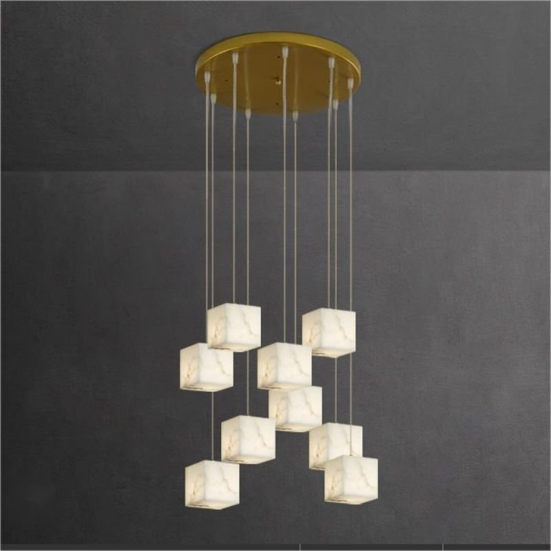 Alabaster Cube Foyer Staircase Long Chandelier - Lightings Menu