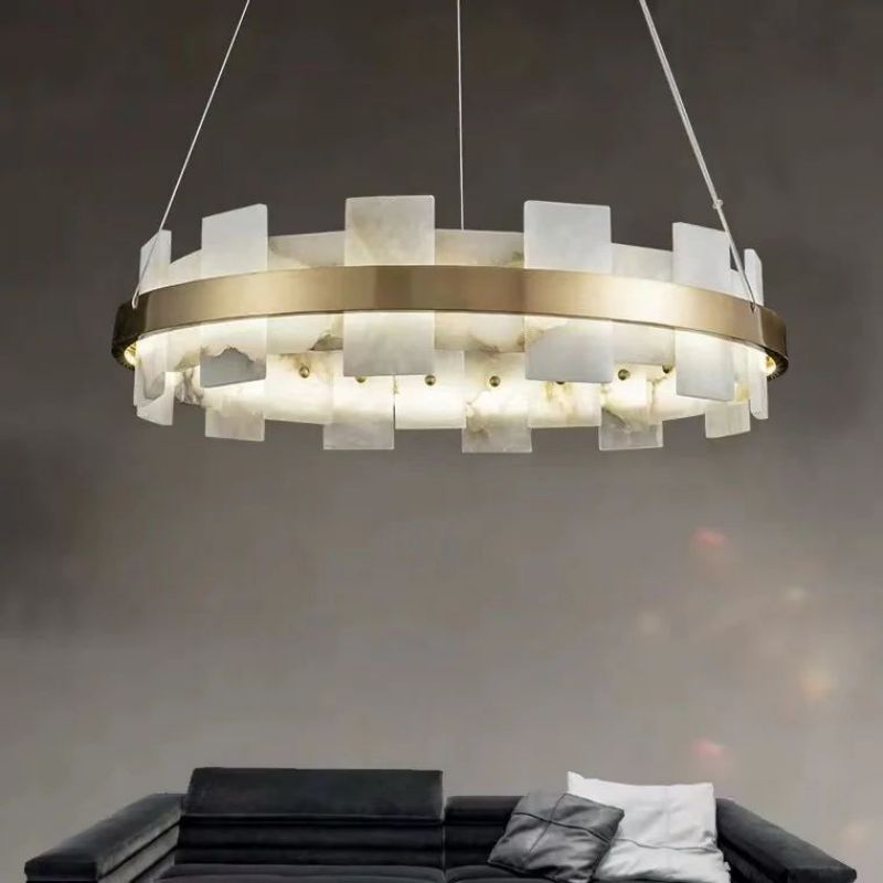 Alabaster Glo Modern Round Chandelier - Lightings Menu
