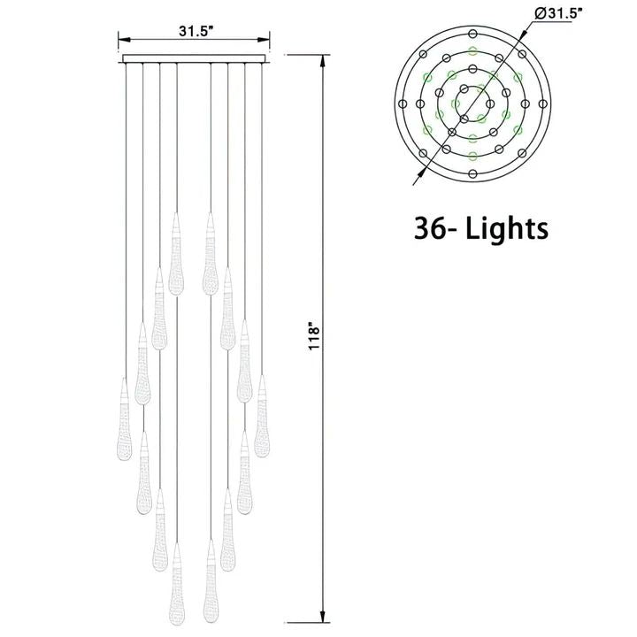 Allure Multi - LED Glass Staircase Chandelier - Lightings Menu