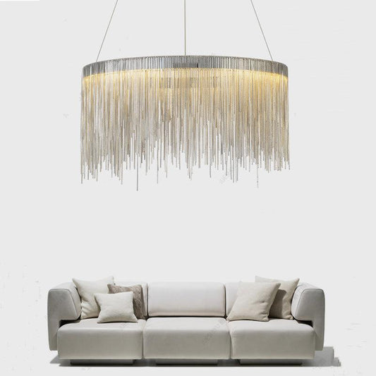 Angelina Aluminum Chain Tassel Round Chandelier - Lightings Menu
