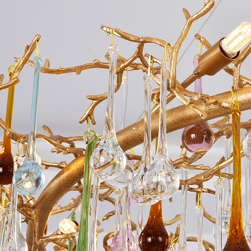 Avis Colorful Crystal Linear Branch Chandelier For Living Room - Lightings Menu