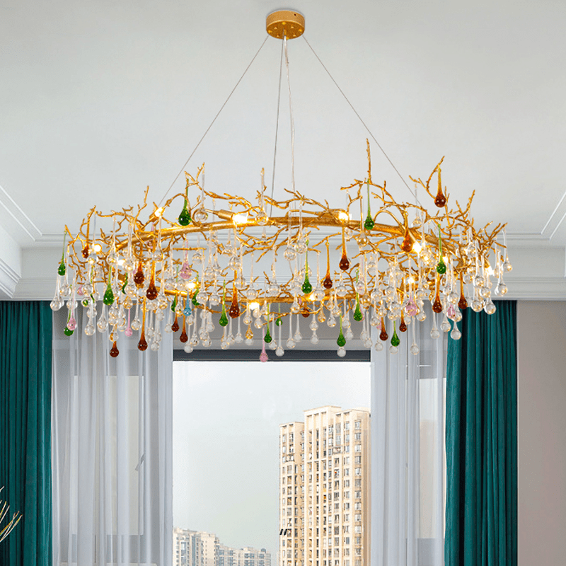 Avis Colorful Crystal Rain Branch Chandelier - Lightings Menu