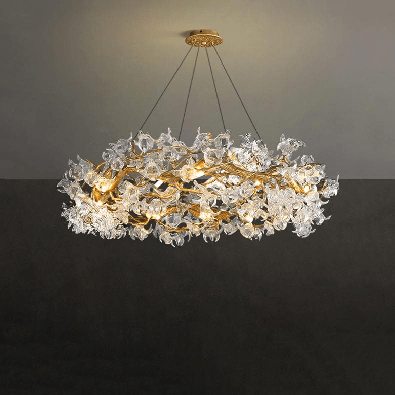 Modern Petal Crystal Round Brass Branch Chandelier - Lightings Menu