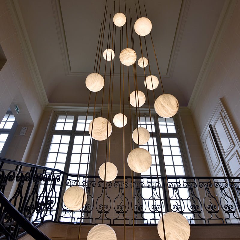 Nami Alabaster Sphere Staircase Chandelier - Lightings Menu