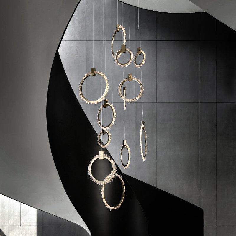Primary Crystal Cluster 12 Rings Staircase Chandelier - Lightings Menu