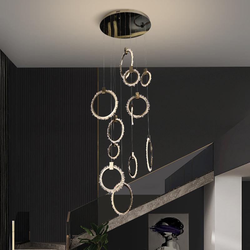 Primary Crystal Cluster 12 Rings Staircase Chandelier - Lightings Menu