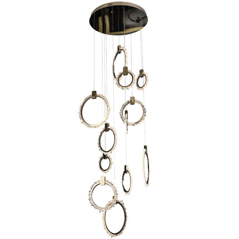 Primary Crystal Cluster 12 Rings Staircase Chandelier - Lightings Menu